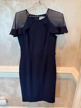Eliza J Navy Cold-Shoulder Sheath Dress with Mesh Yoke